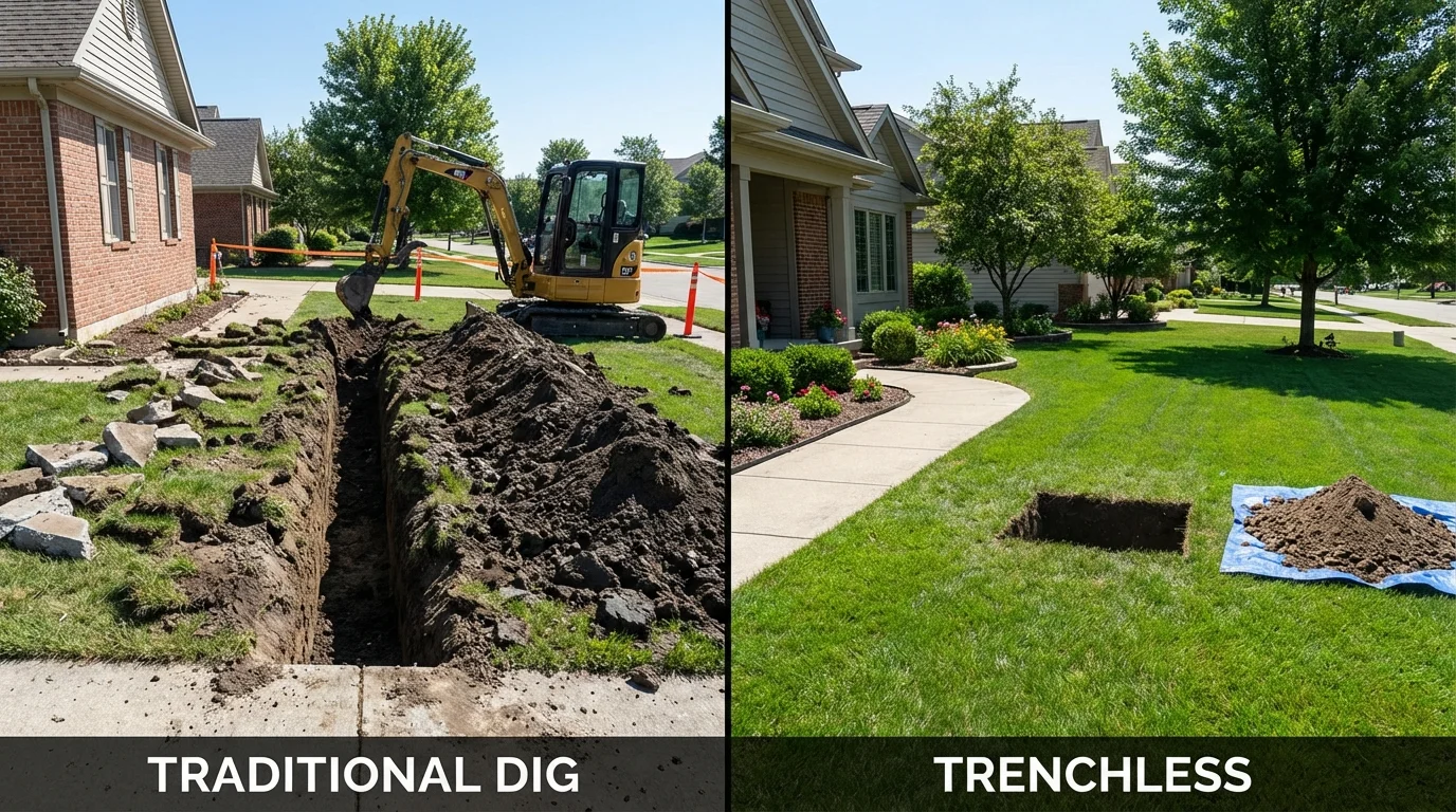 Trenchless sewer repair with minimal yard damage versus traditional excavation in Monticello, GA